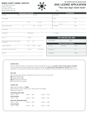 Marin County Dog License Application