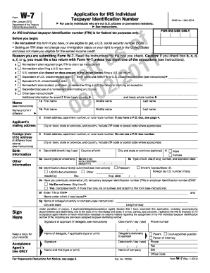 IRS Form W-7 Application for Taxpayer Identification Number