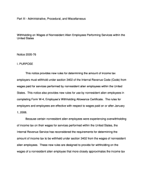 IRS Notice 2005-76 on Nonresident Alien Employee Withholding