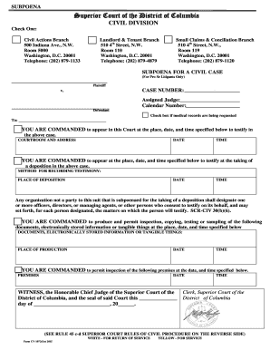 Subpoena for Civil Case