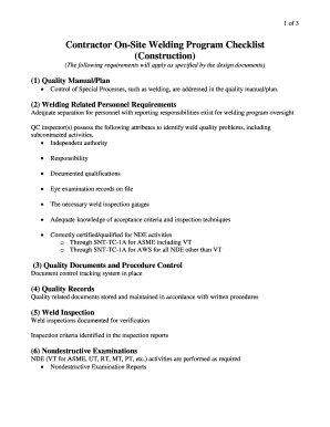 Fillable Online Contractor On-Site Welding Program Checklist Fax Email ...
