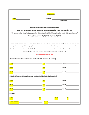Summer Savings Pass Information Form