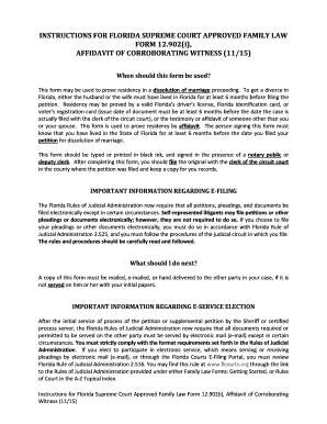 Florida Affidavit of Corroborating Witness