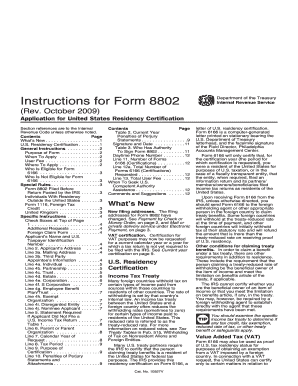 IRS Form 8802 Application for US Residency Certification