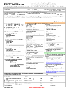 Maryland Youth Camp Injury or Illness Report Form