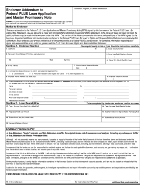 Federal PLUS Loan Endorser Addendum