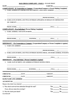 Bad Check Complaint Form