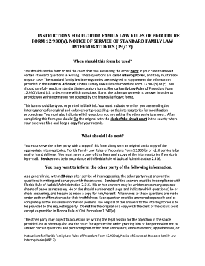 Florida Notice of Service of Standard Family Law Interrogatories