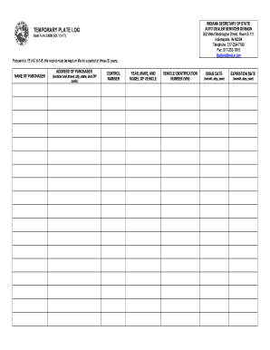 Indiana Temporary Plate Log