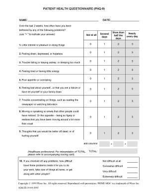PHQ-9 Patient Depression Questionnaire