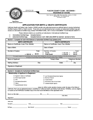 California Birth or Death Certificate Application
