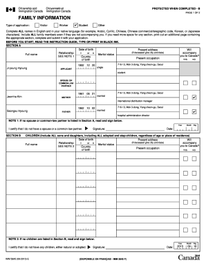 Canada Immigration Family Information Form