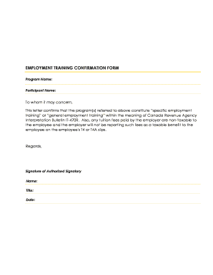 Employment Training Confirmation Form