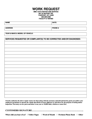 Auto Repair Work Request Form
