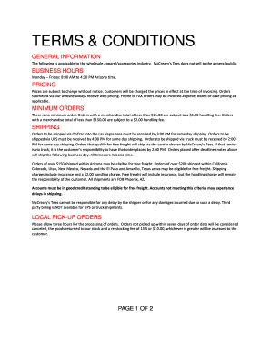McCreary's Tees Wholesale Terms and Conditions
