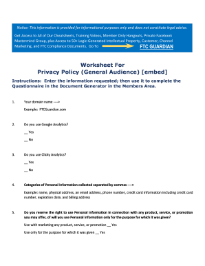 Privacy Policy Worksheet