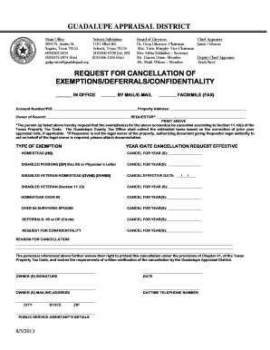Texas Property Tax Exemption Cancellation Request