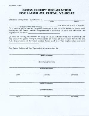 Gross Receipt Declaration for Leased Rental Vehicles