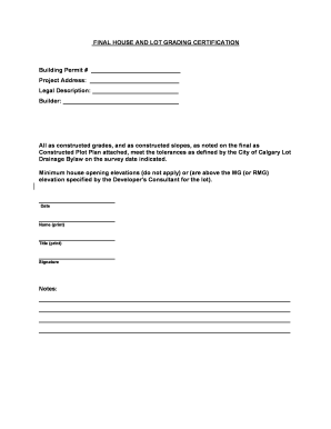 Final House and Lot Grading Certification