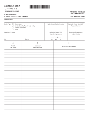 Kentucky KRA-T Tracking Schedule