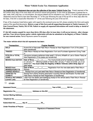 Motor Vehicle Excise Tax Abatement Application