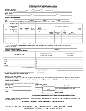 California Commercial Property Earthquake Insurance Application