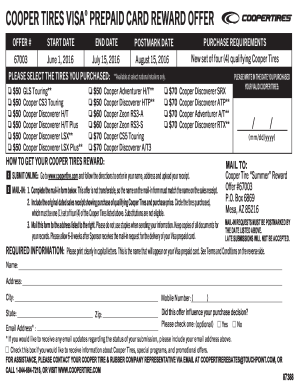 Cooper Tires Visa Prepaid Card Reward Offer