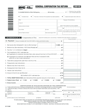 New York City General Corporation Tax Return 2010