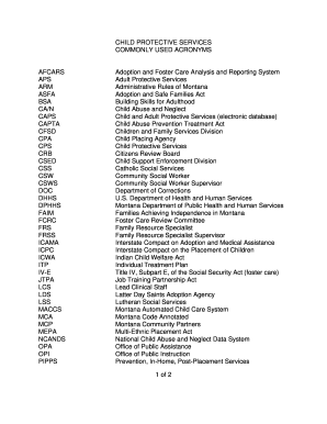 Child Protective Services - Commonly Used Acronyms -- CFSD Policy Manual Child Protective Services - Commonly Used Acronyms -- CFSD Policy Manual - dphhs mt