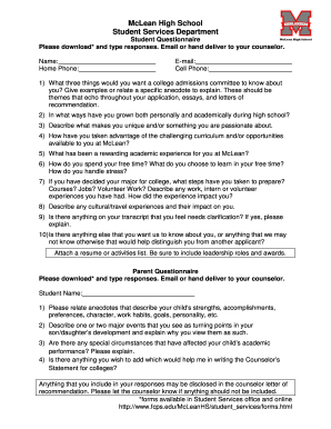 Student/Parent Questionnaire - fcps