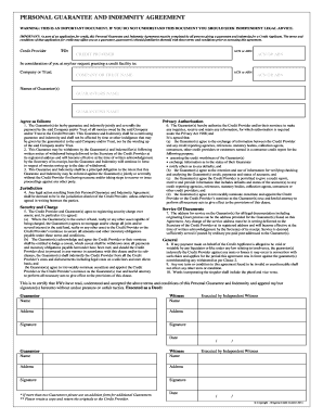 Personal Guarantee and Indemnity Agreement