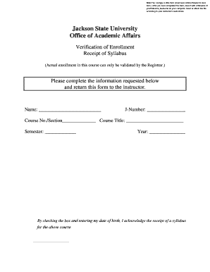 Jackson State University Verification of Enrollment