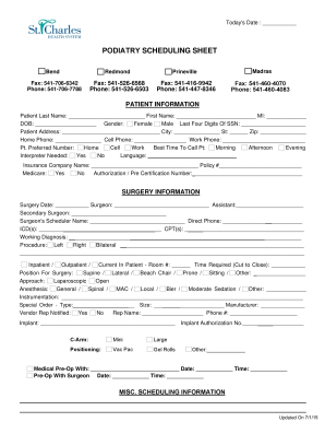 Podiatry Scheduling Sheet