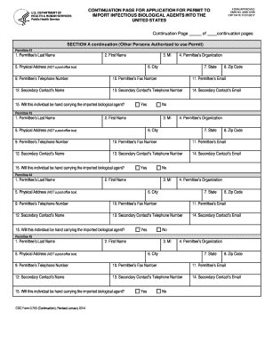 CDC Form 0.753 Continuation Page for Import Permit