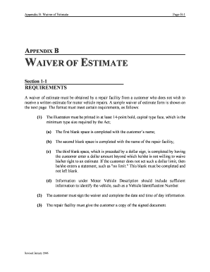 Waiver of Estimate for Motor Vehicle Repairs