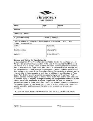 Three Rivers Park District Paddle Sports Waiver