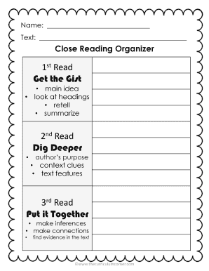 Close Reading Organizer Template