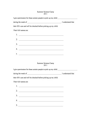 Summer Science Camp Pickup Permission Form