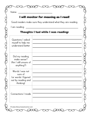 Fillable Online I will monitor for meaning as I read! - The Curriculum ...