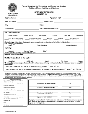 Florida SFSP New Site Form