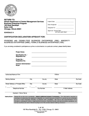 Illinois Business Enterprise Certification Declaration Affidavit