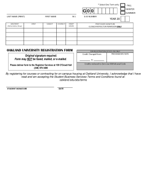 Oakland University Registration Form