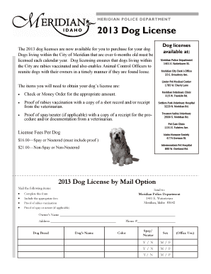 2013 Dog License Application