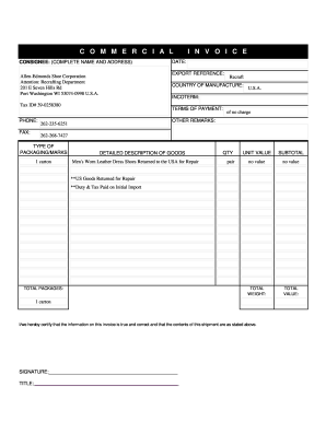 Commercial Invoice for Shoe Recrafting