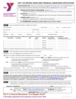 YMCA Central Maryland Financial Assistance Application