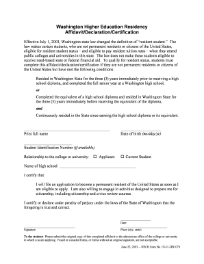 Washington Residency Affidavit for Non-Citizens