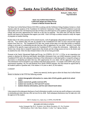 Santa Ana Unified School District Student Records Consent Form