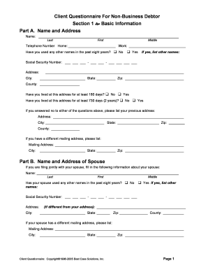 Non-Business Debtor Bankruptcy Questionnaire