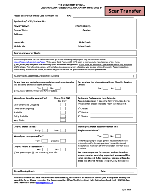 University of Hull Undergraduate Residence Application Form
