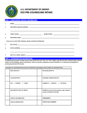 US Department of Energy EEO Pre-Counseling Intake Form